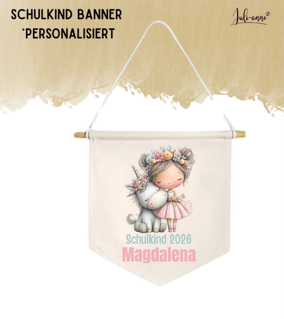 LEINWAND-BANNER Schulkind *personalisiert - Einhorn Mädchen 2