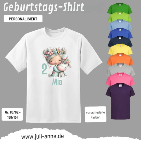 Kinder Basic-Shirt GEBURTSTAG personalisiert Zahl & Name EINHORN MÄDCHEN 4