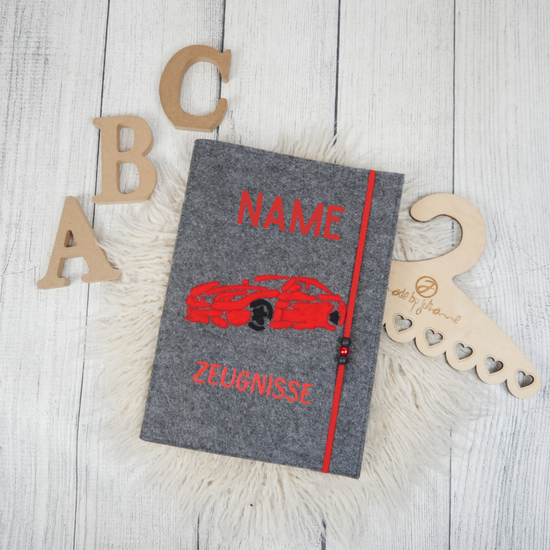 Zeugnismappe Gefilzt Rennauto Rot