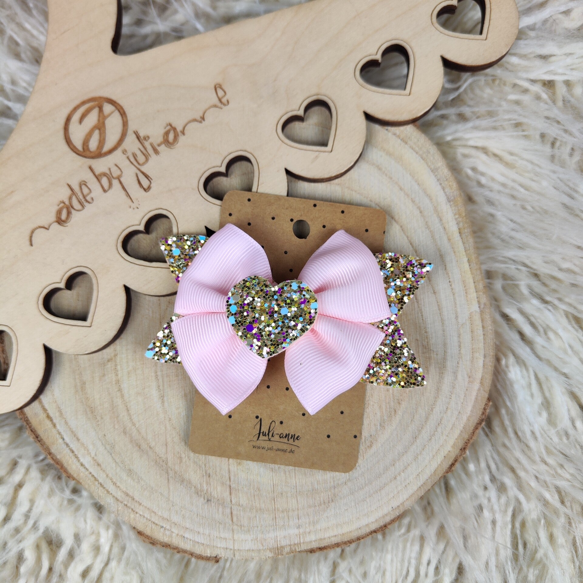 Schleifen Haar-Clip Herz Gold Rosa