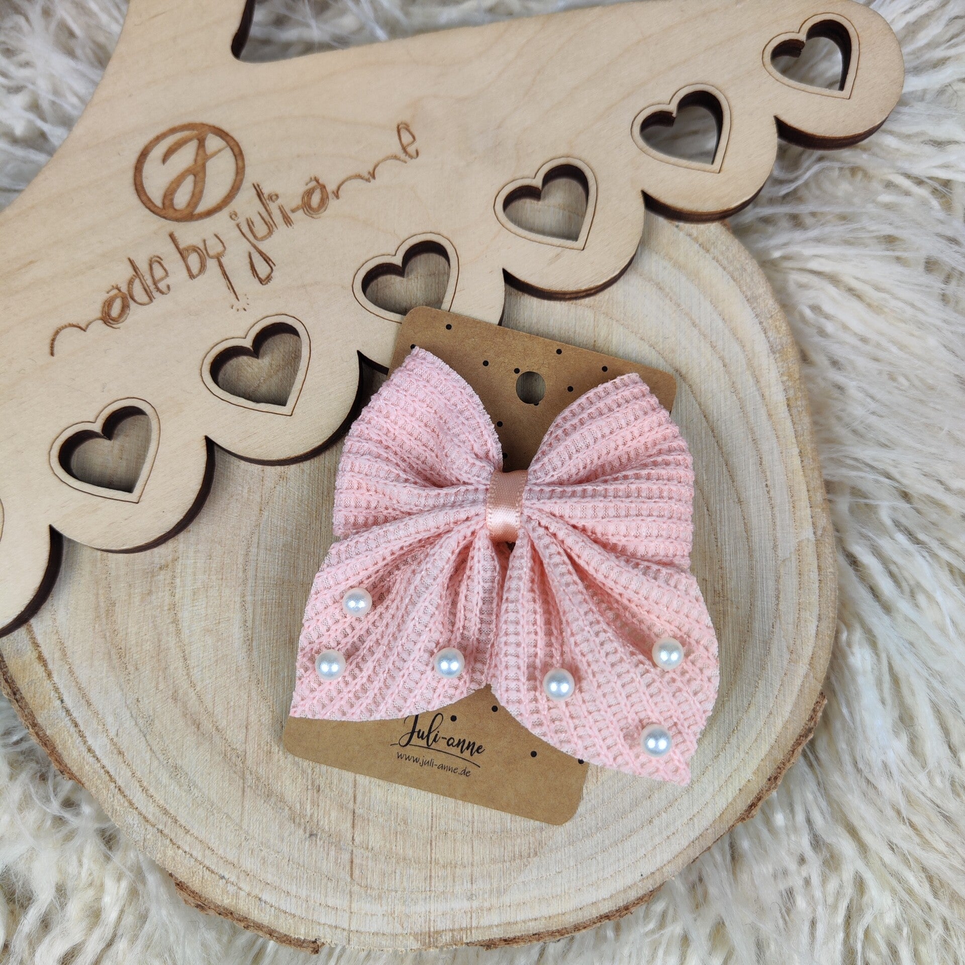 Schleifen Haar-Clip Waffel Rosa mit Perlen