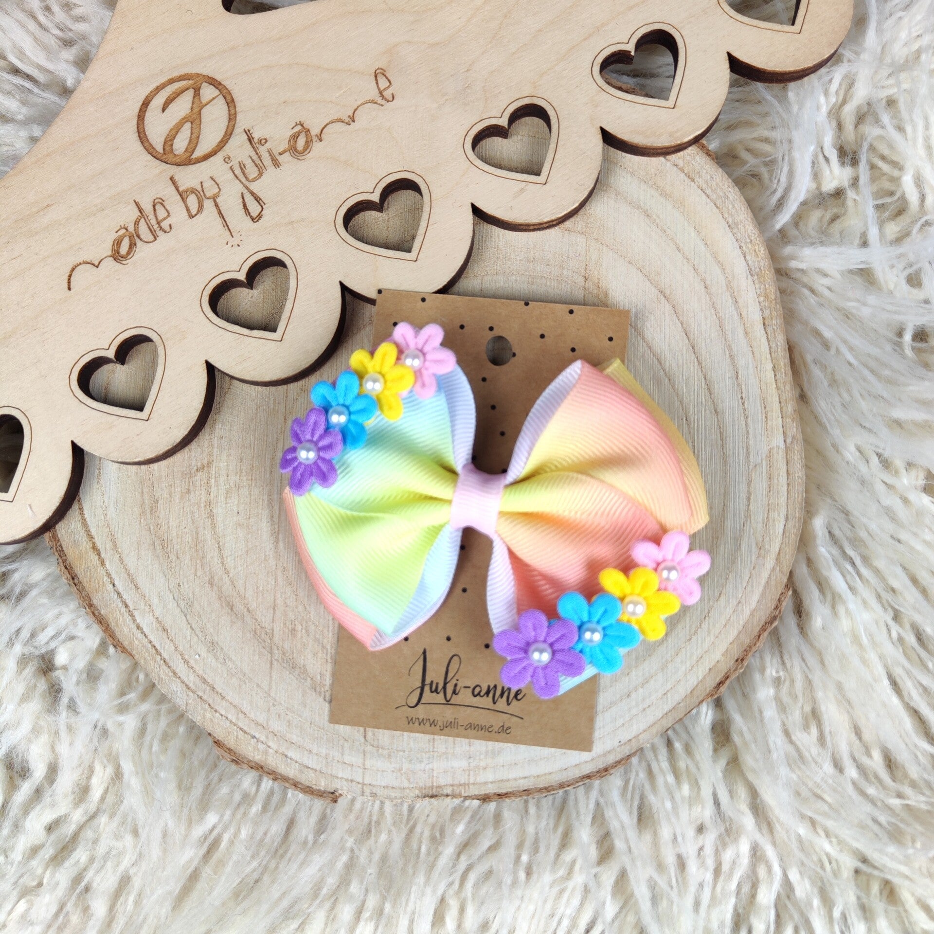 Schleifen Haar-Clip Regenbogen Bunt mit Blümchen