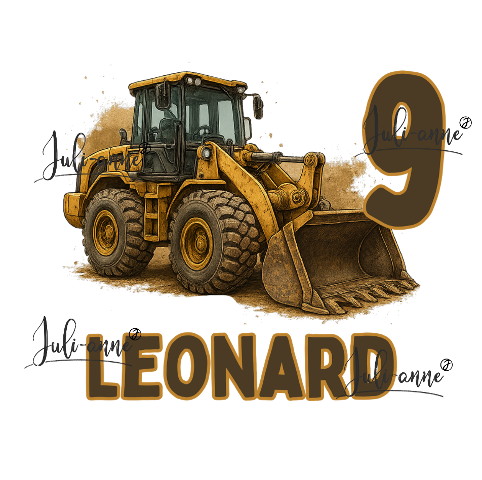 Bügelbild Geburtstag BULLDOZER ZAHL & NAME