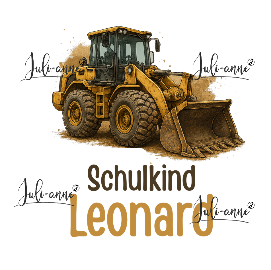 Bügelbild Schulkind BULLDOZER Name