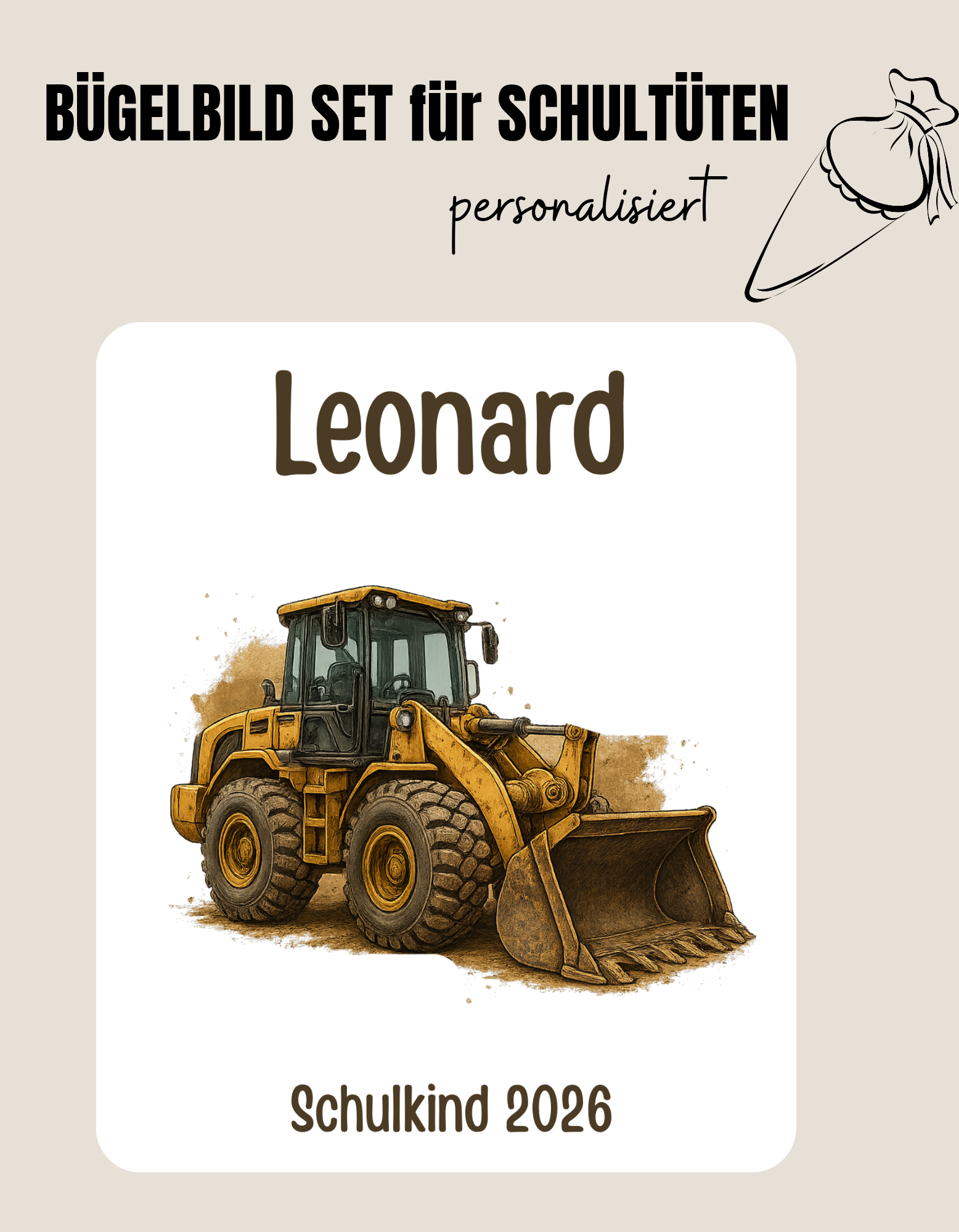 Set für Schultüte *personalisiert* BULLDOZER