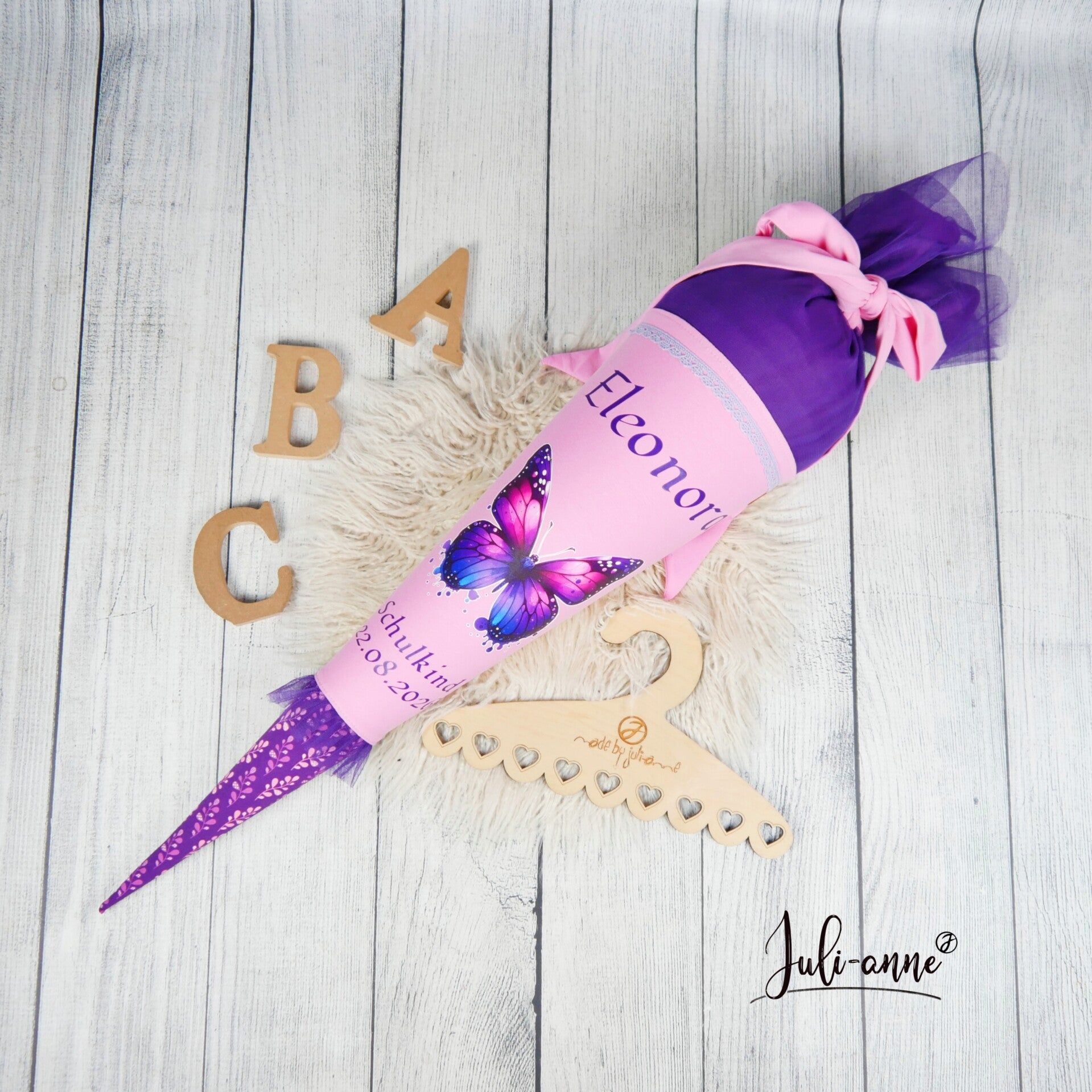 Schultüte Schmetterling Rosa Lila  Tüll 70cm / 85cm / Geschwister Step by Step Butterfly Night Ina