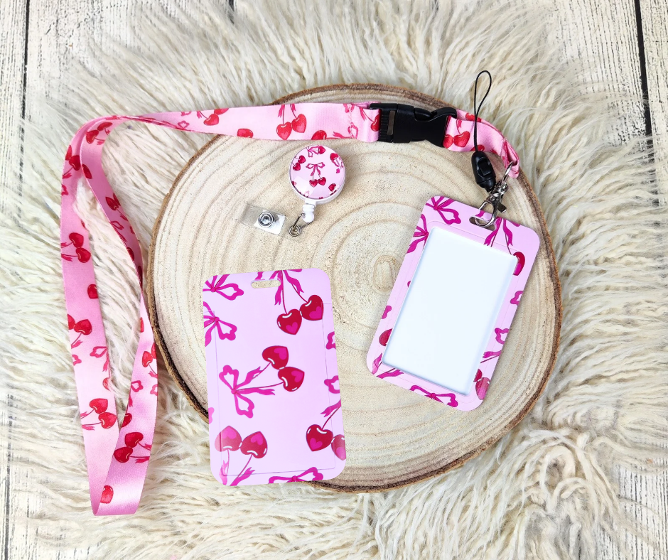 Karten-Hülle für Bus- oder Essenskarte - Herz Kirschen