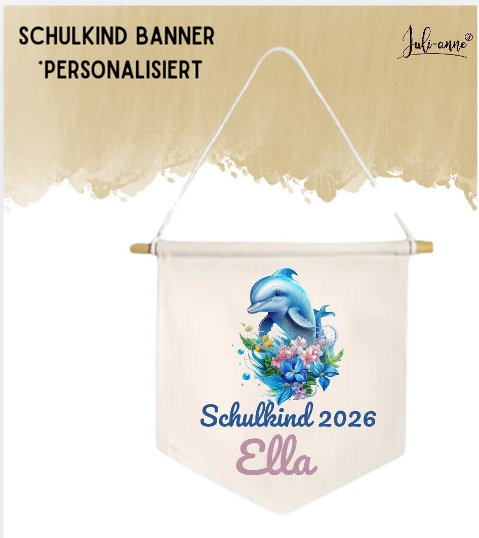 LEINWAND-BANNER Schulkind *personalisiert - Aqua Delfin 4