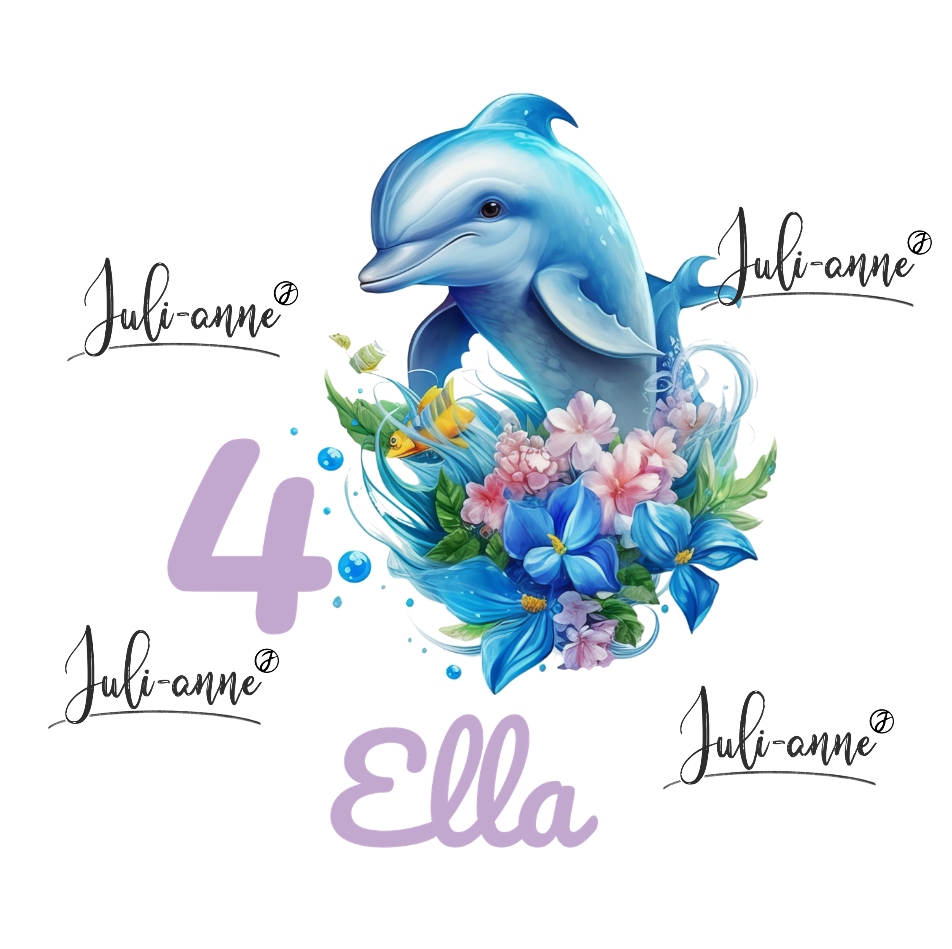 Bügelbild Geburtstag AQUA DELFIN 4 ZAHL & NAME