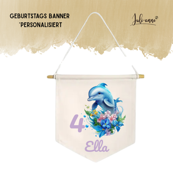 LEINWAND-BANNER Geburtstag *personalisiert - Aqua Delfin 4