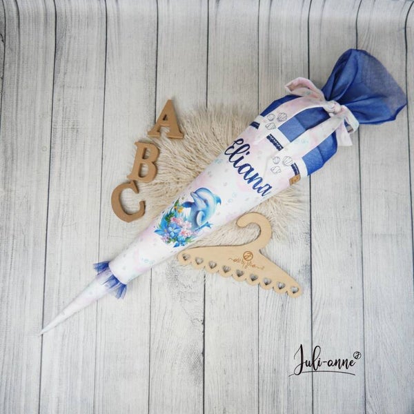 Schultüte Aqua Delfin Dunkelblau Glitzer Tüll 70cm / 85cm / Geschwister Step by Step Butterfly Night Ina