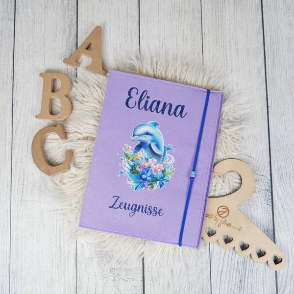 Zeugnismappe Aqua Delfin Flieder