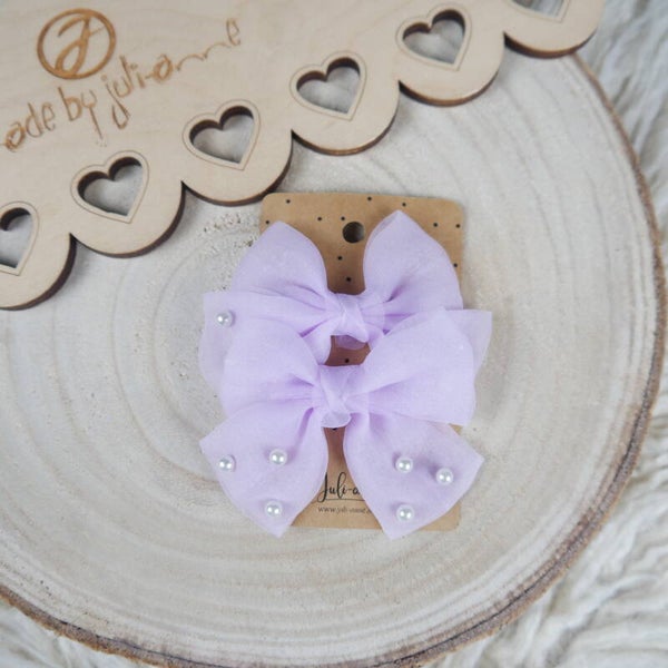 Schleifen Haar-Clip Flieder Tüll mit Perlen