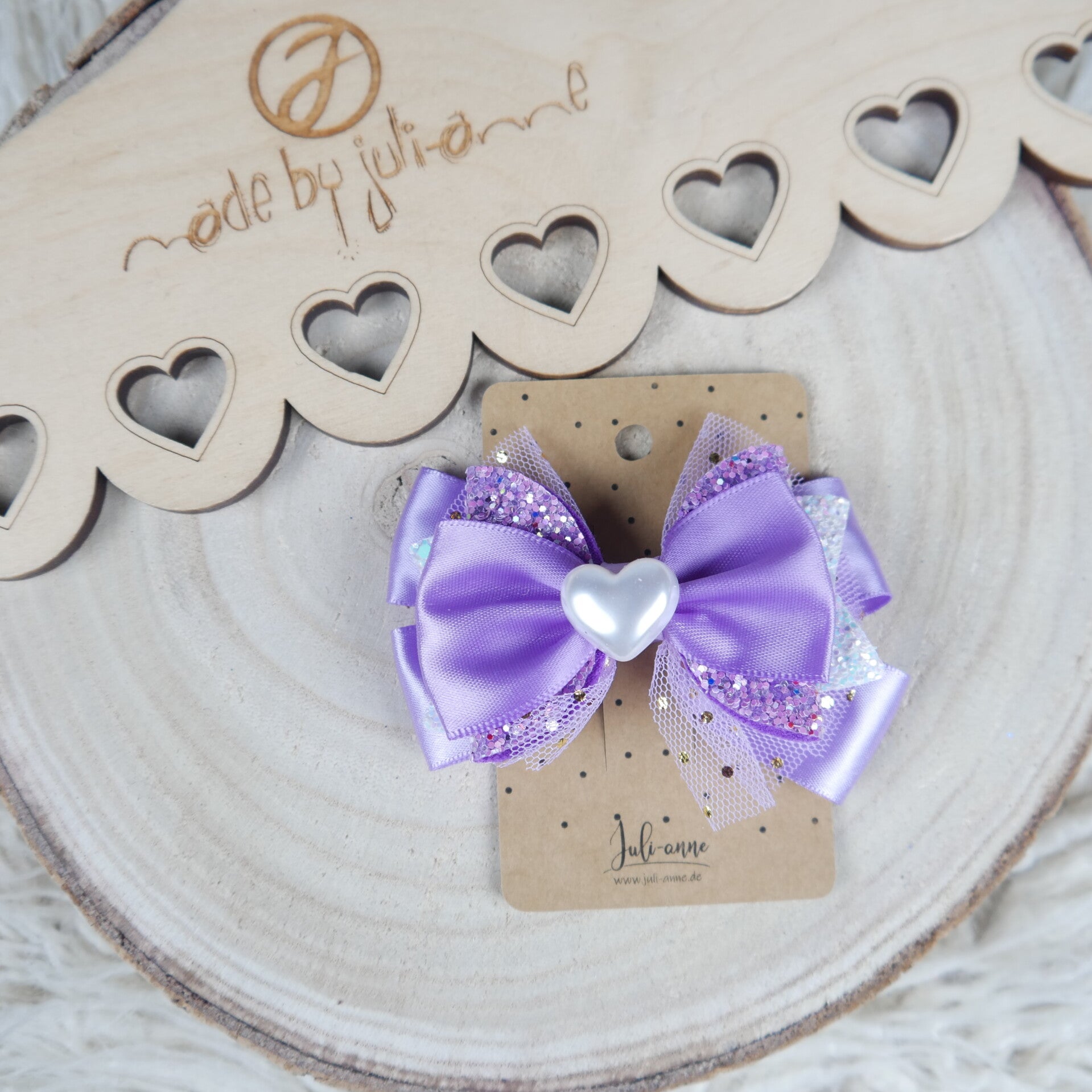 Schleifen Haar-Clip Lila mit Herz Glitzer