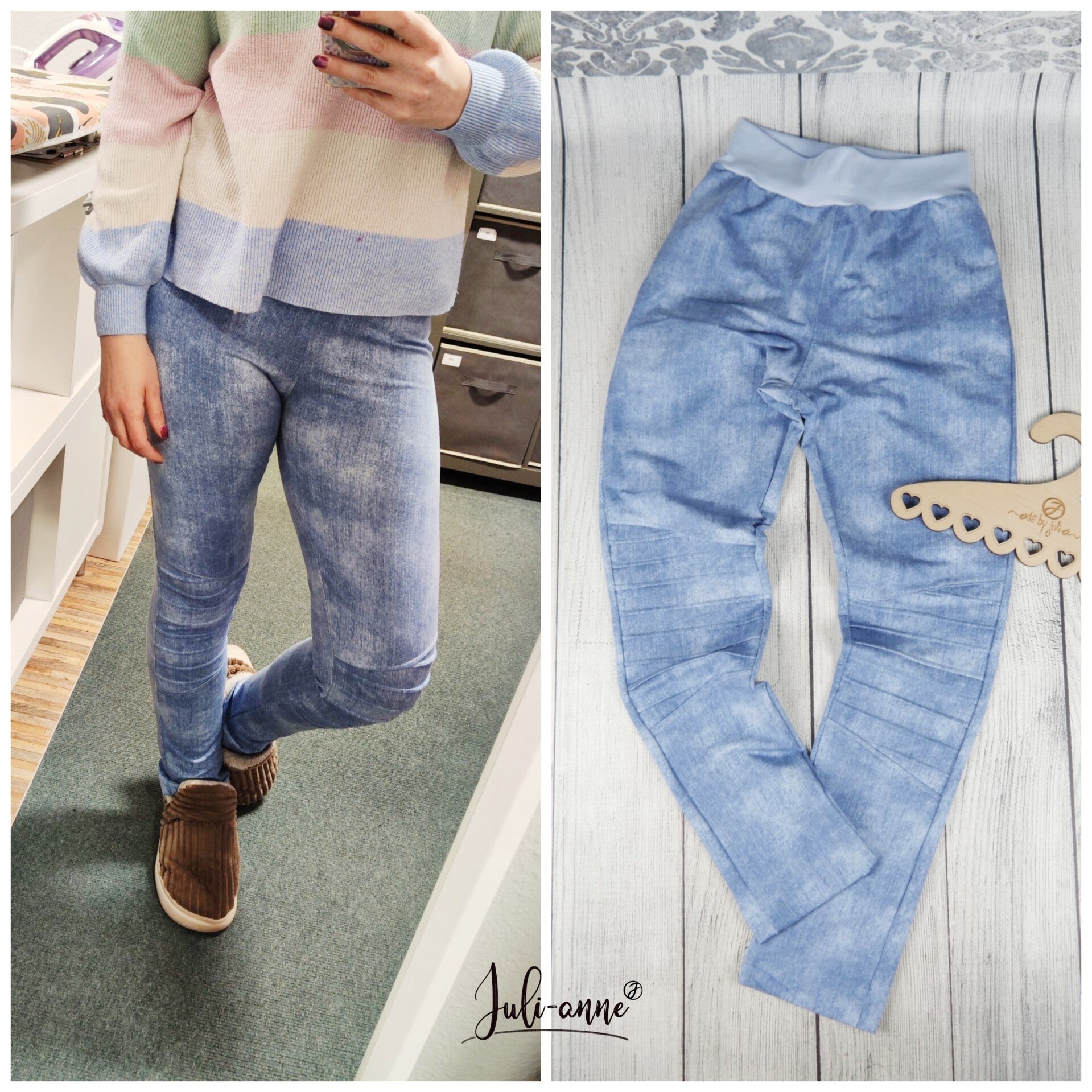 DAMEN Biesen-Leggings Jeanslook Hellblau