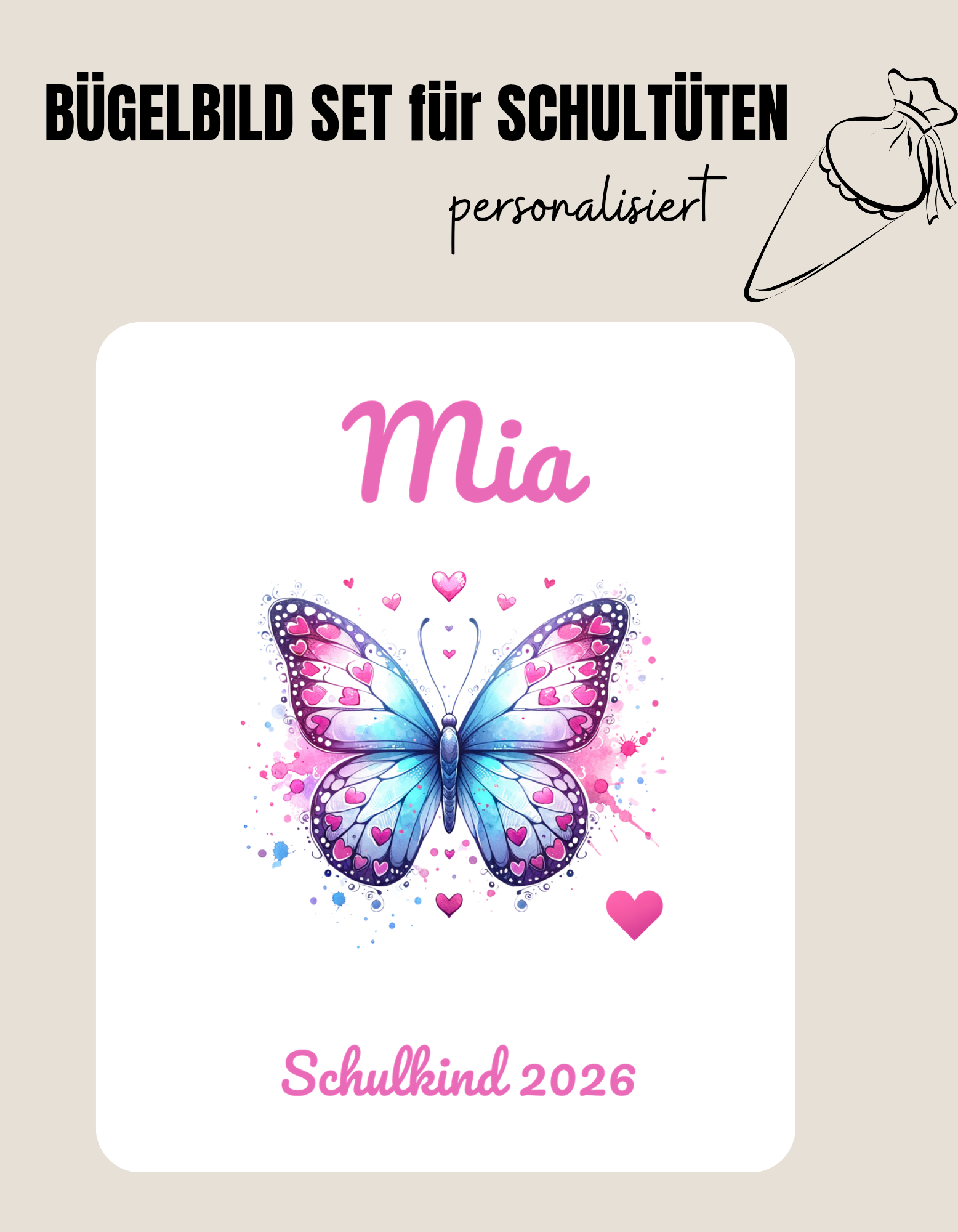 Set für Schultüte *personalisiert* LOVELY BUTTERFLY 1