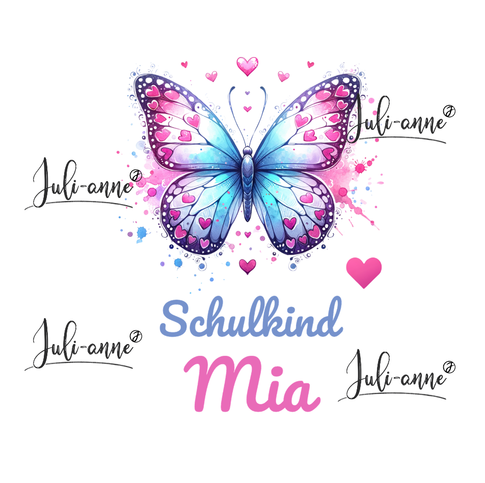 Bügelbild Schulkind LOVELY BUTTERFLY 1 Name