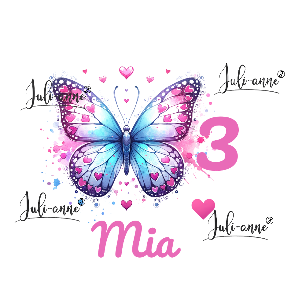 Bügelbild Geburtstag LOVELY BUTTERFLY 1 ZAHL & NAME