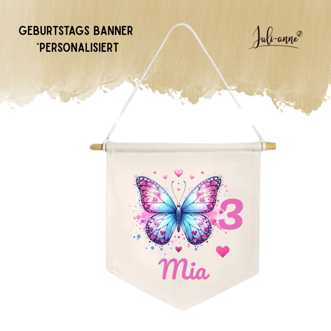 LEINWAND-BANNER Geburtstag *personalisiert - LOVELY BUTTERFLY 1
