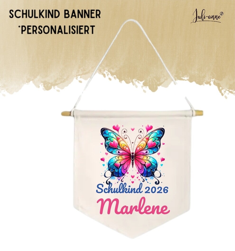 LEINWAND-BANNER Schulkind *personalisiert - LOVELY BUTTERFLY 2