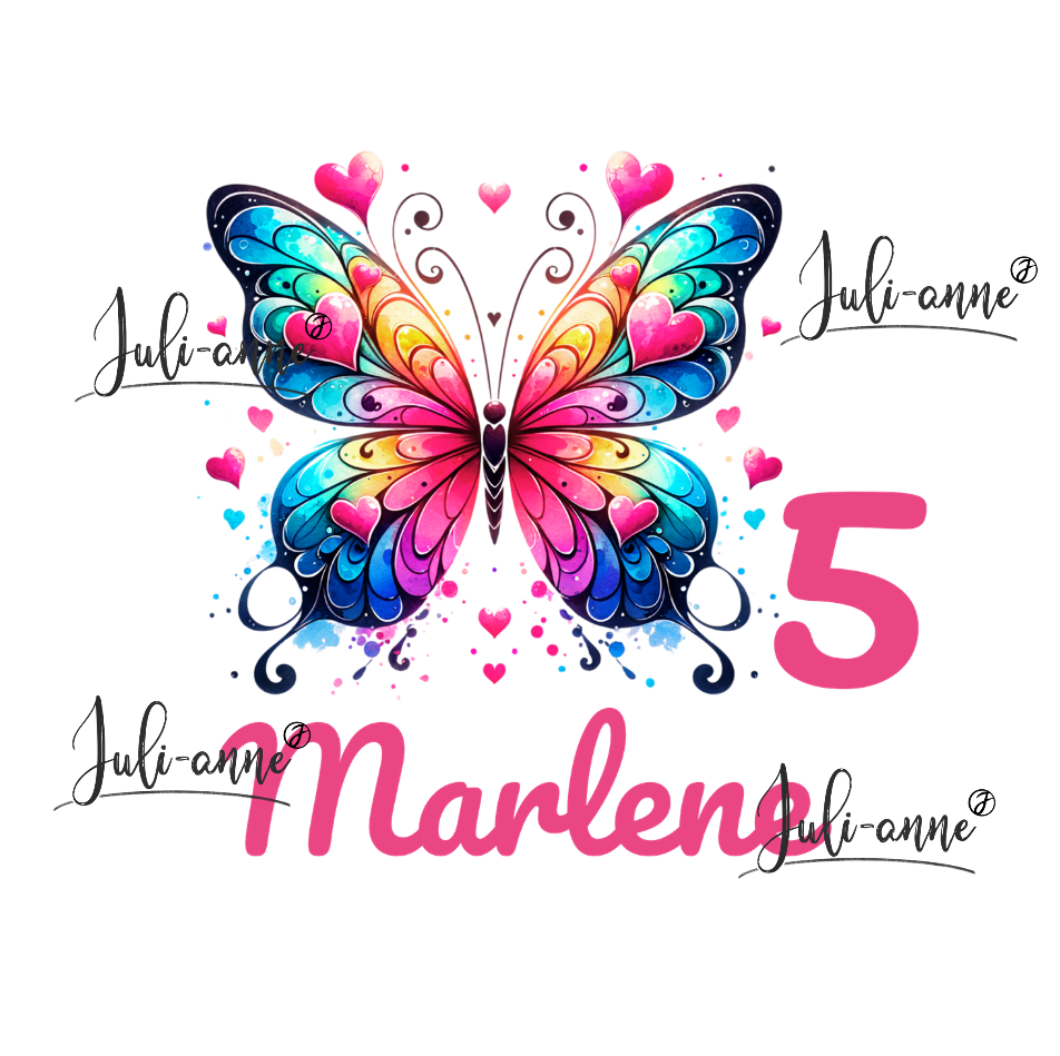 Bügelbild Geburtstag LOVELY BUTTERFLY 2 ZAHL & NAME