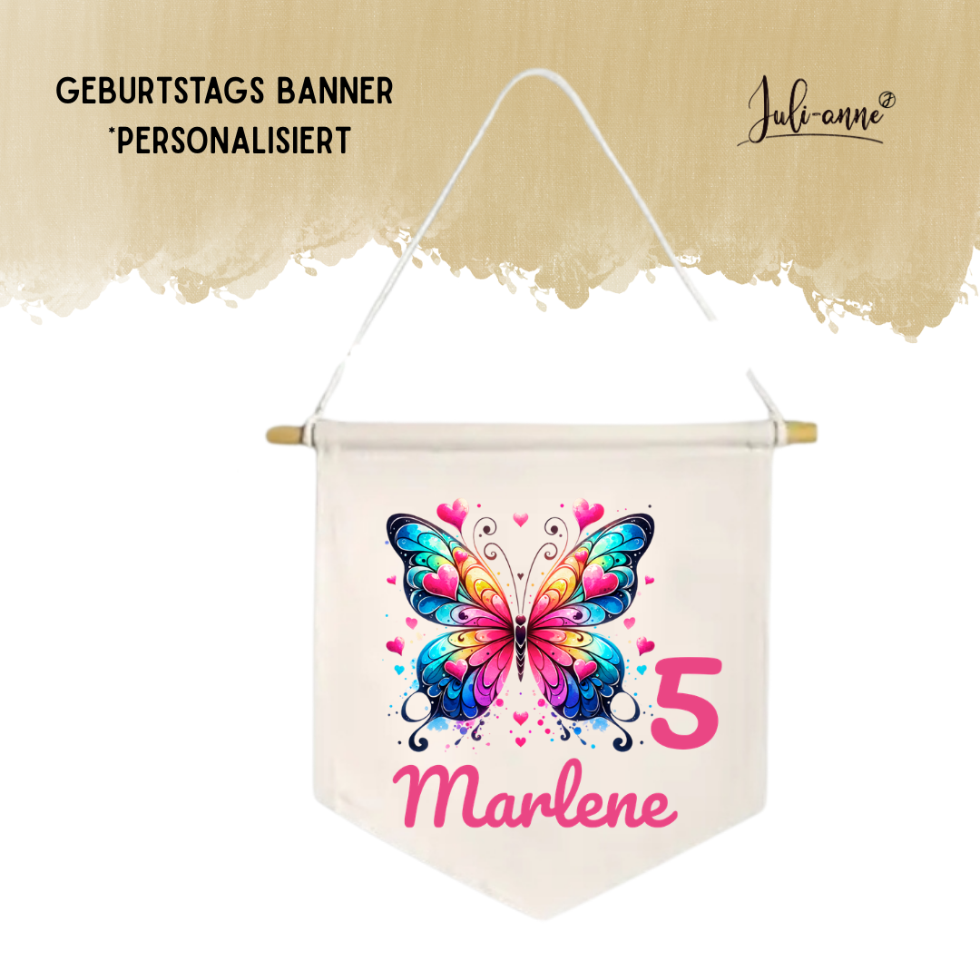 LEINWAND-BANNER Geburtstag *personalisiert - LOVELY BUTTERFLY 2