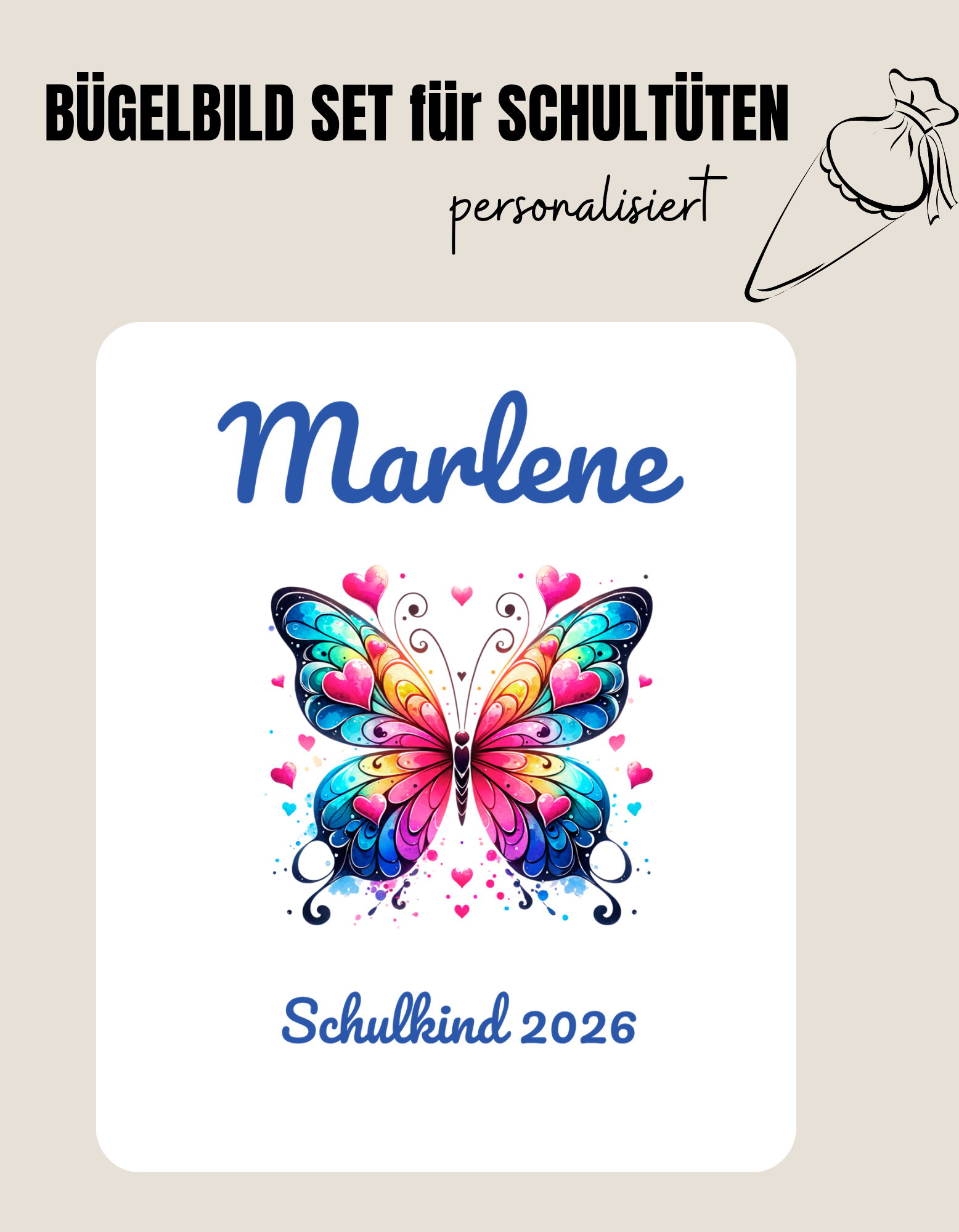 Set für Schultüte *personalisiert* LOVELY BUTTERFLY 2