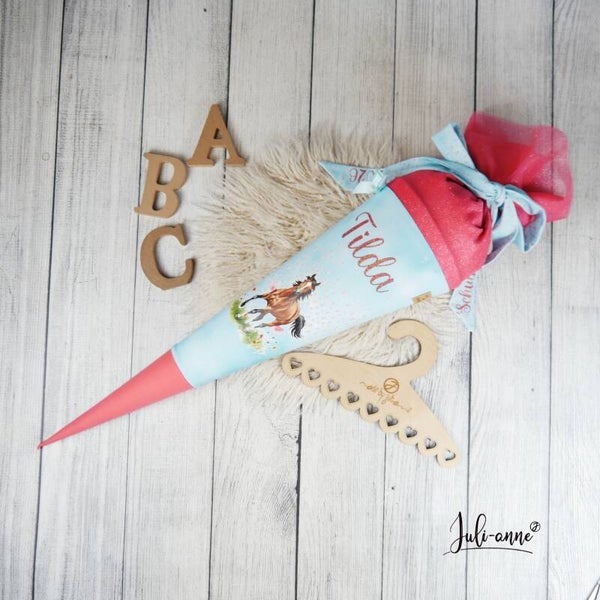Schultüte Pferd Hellblau Koralle Glitzer Tüll 70cm / 85cm / Geschwister Step by Step Mermaid Lola