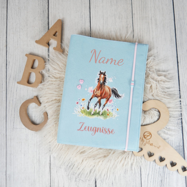 Zeugnismappe Hellblau Pferd