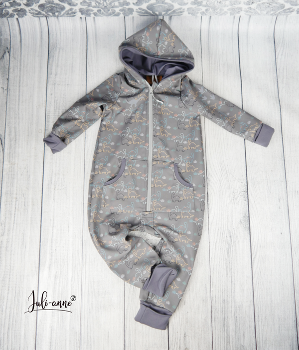 Softshell Overall / Anzug Dino's Grau Grün mit Reflektoren