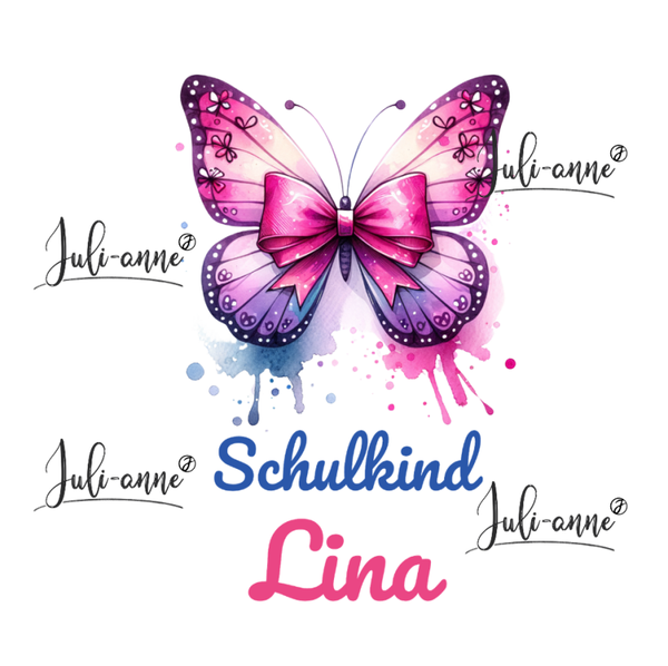 Bügelbild Schulkind LOVELY BUTTERFLY 3 Name