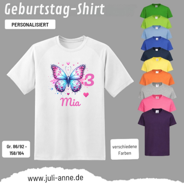 Kinder Basic-Shirt GEBURTSTAG personalisiert Zahl & Name LOVELY BUTTERFLY 3