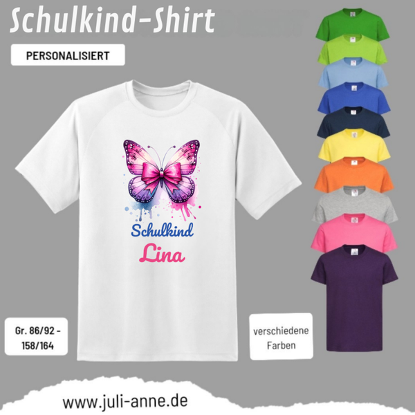 Kinder Basic-Shirt SCHULKIND personalisiert Zahl Name LOVELY BUTTERFLY 3