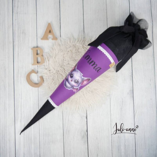 Schultüte Fledermaus Mädchen Lila schwarz Glitzer Tüll 70cm / 85cm / Geschwister