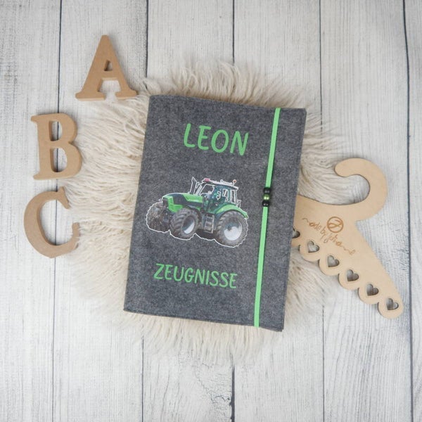 Zeugnismappe Traktor Grün Anthrazit