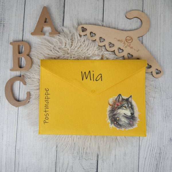 POSTMAPPE GELB - Wolf - personalisiert