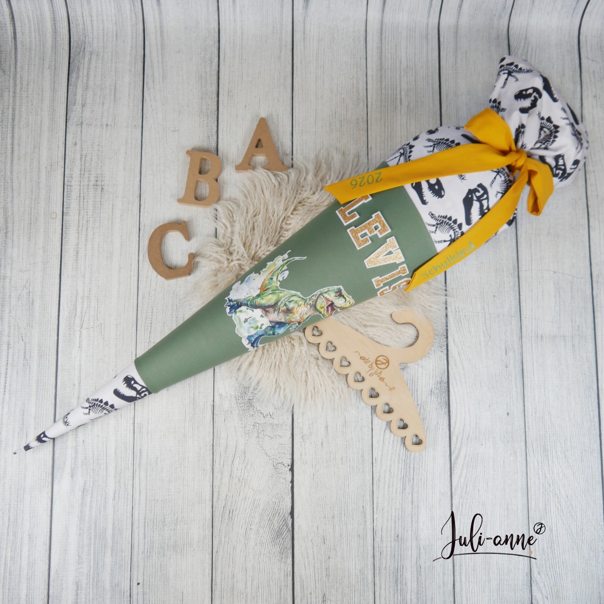 Schultüte T-Rex Khaki Grau  70cm / 85cm / Geschwister passend zum Ranzen Scolli Jurassic World