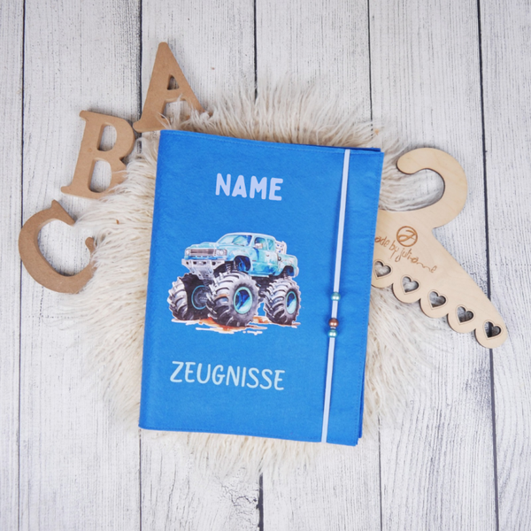 Zeugnismappe Türkis Monstertruck