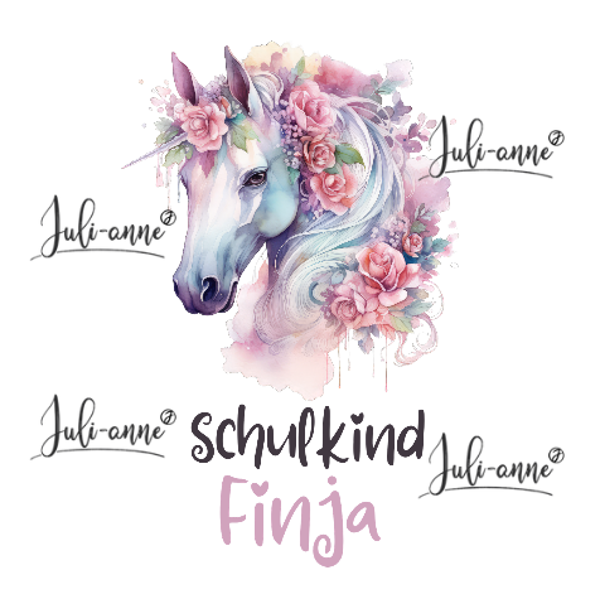 Bügelbild Schulkind FLOWER HORSE  Name
