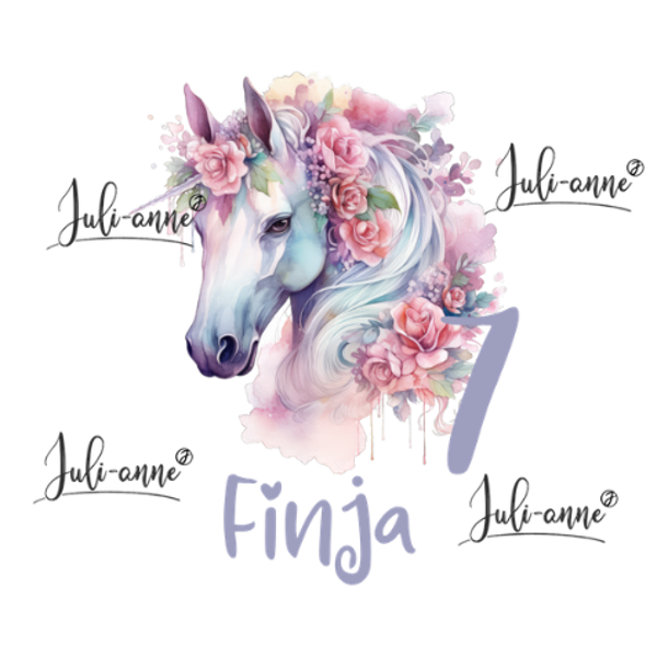 Bügelbild Geburtstag FLOWER HORSE ZAHL & NAME