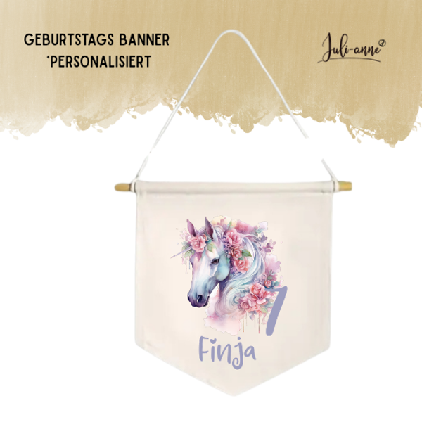 LEINWAND-BANNER Geburtstag *personalisiert - FLOWER HORSE