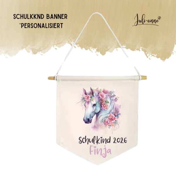 LEINWAND-BANNER Schulkind *personalisiert - FLOWER HORSE