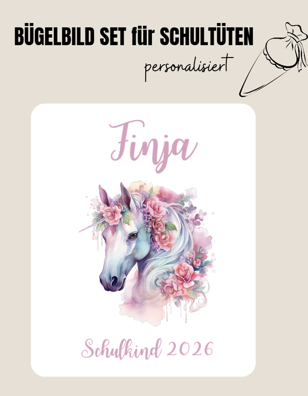 Set für Schultüte *personalisiert* FLOWER HORSE