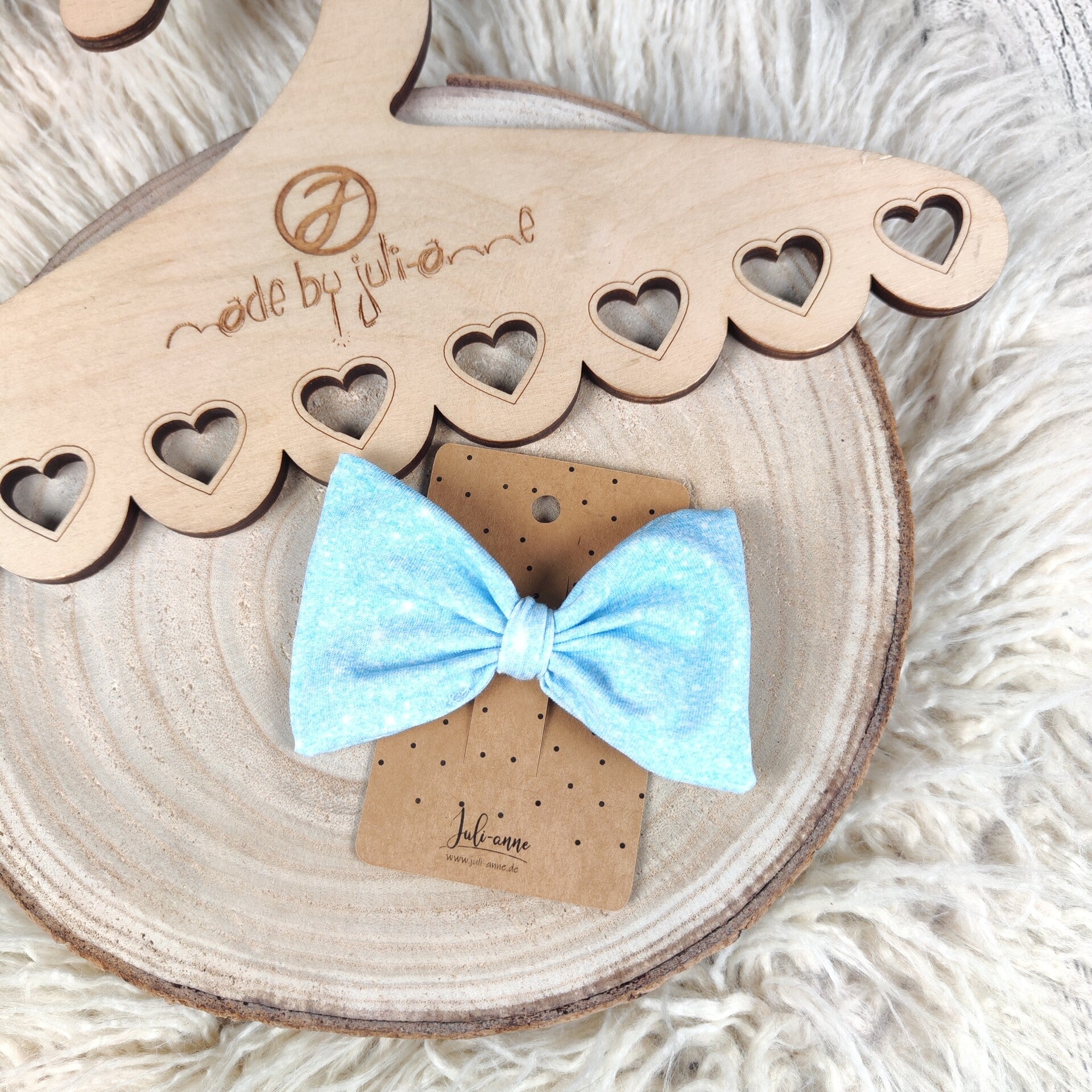 Schleifen Haar-Clip Handmade - Jersey Fake Glitzer Hellblau