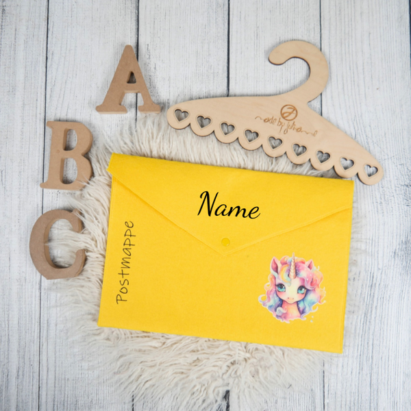 POSTMAPPE GELB - Aquarell Einhorn - personalisiert