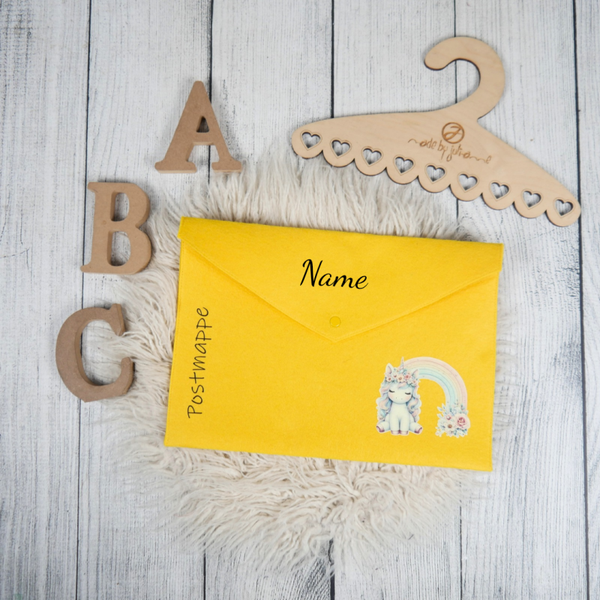 POSTMAPPE GELB - Rainbow Unicorn - personalisiert