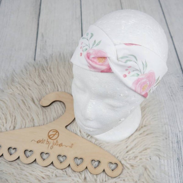 KU 54-57 Bandeau Haarband - Rosen auf Weiß