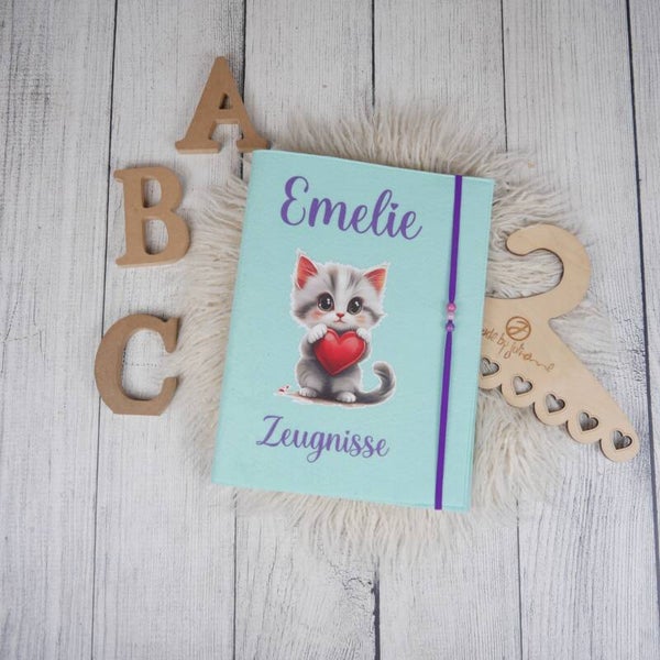 Zeugnismappe Mint Katze