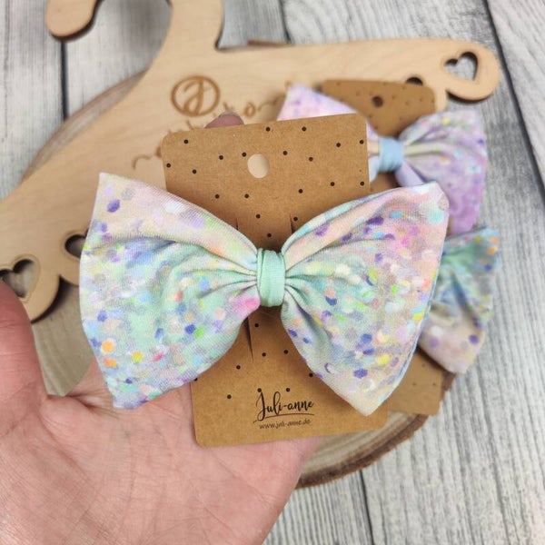 Schleifen Haar-Clip Handmade - Jersey Fake Glitzer Bunt