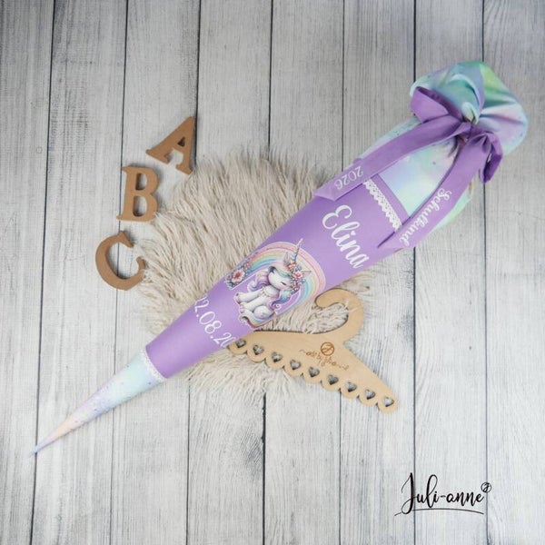 Schultüte Lila Bunt Einhorn Regenbogen  70cm / 85cm / Geschwister